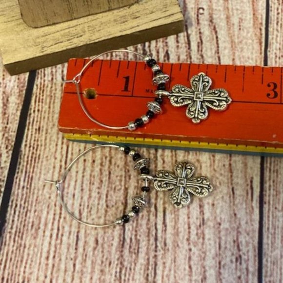 Beaded Cross Hoop Earrings - Picture 7 of 8